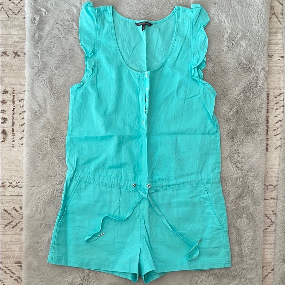 Victoria's Secret Linen Turquoise Linen Romper Drawstring Jumper Small
